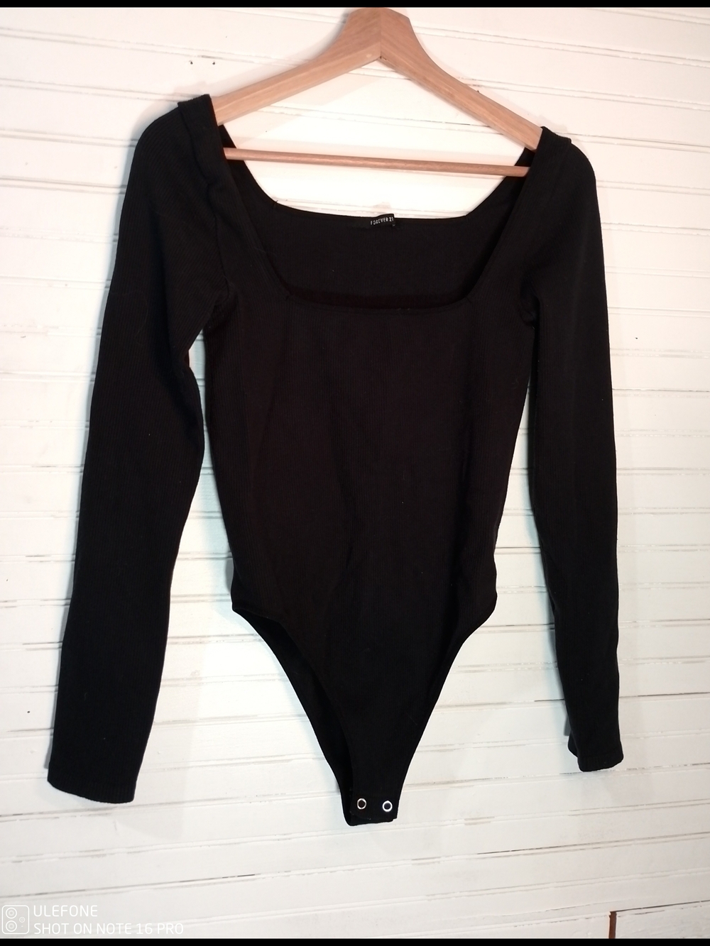 Forever 21 Black Long Sleeve Square Neck Bodysuit